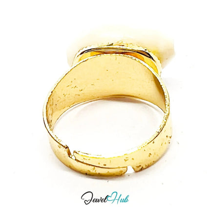 SeaShell Ring – Cowrie Shell Elegance Adjustable O–Q in Gold - Plated Zinc Alloy - JewelHub.co.uk