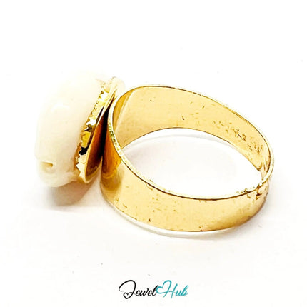 SeaShell Ring – Cowrie Shell Elegance Adjustable O–Q in Gold - Plated Zinc Alloy - JewelHub.co.uk
