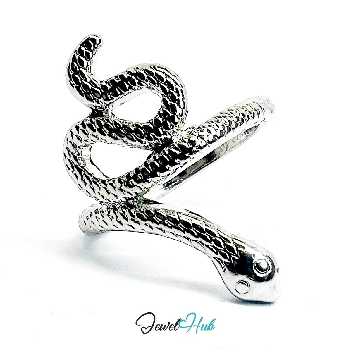 Serpent Coil Ring | Silver‑Tone Zinc Alloy Snake Band - JewelHub.co.uk