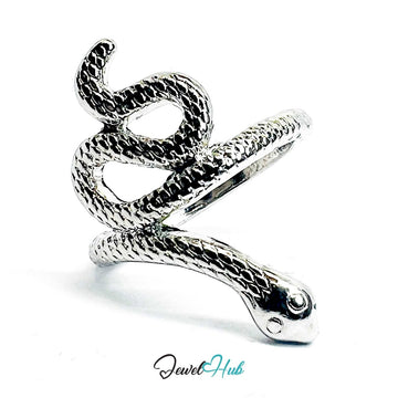 Serpent Coil Ring | Silver‑Tone Zinc Alloy Snake Band - JewelHub.co.uk