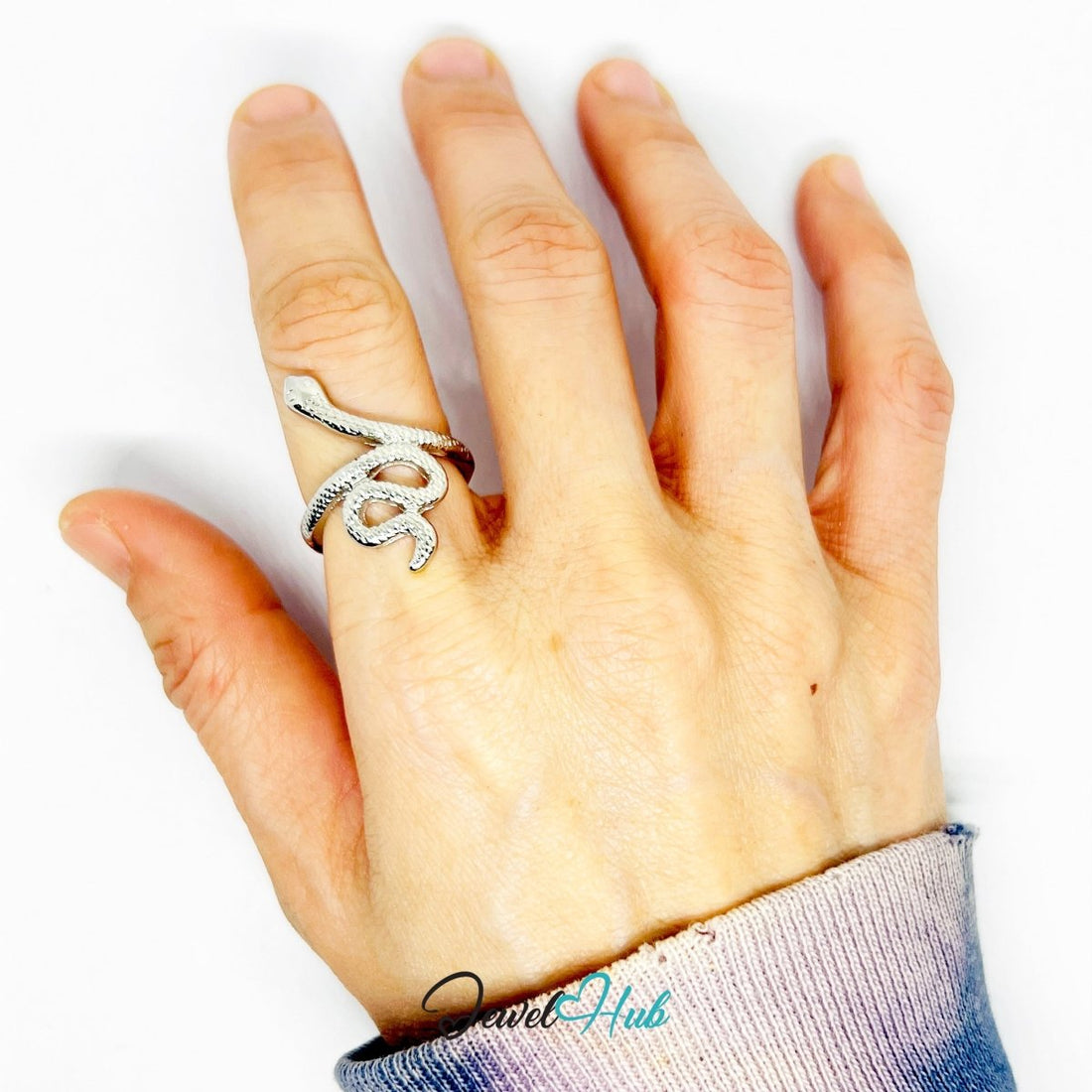 Serpent Coil Ring | Silver‑Tone Zinc Alloy Snake Band - JewelHub.co.uk