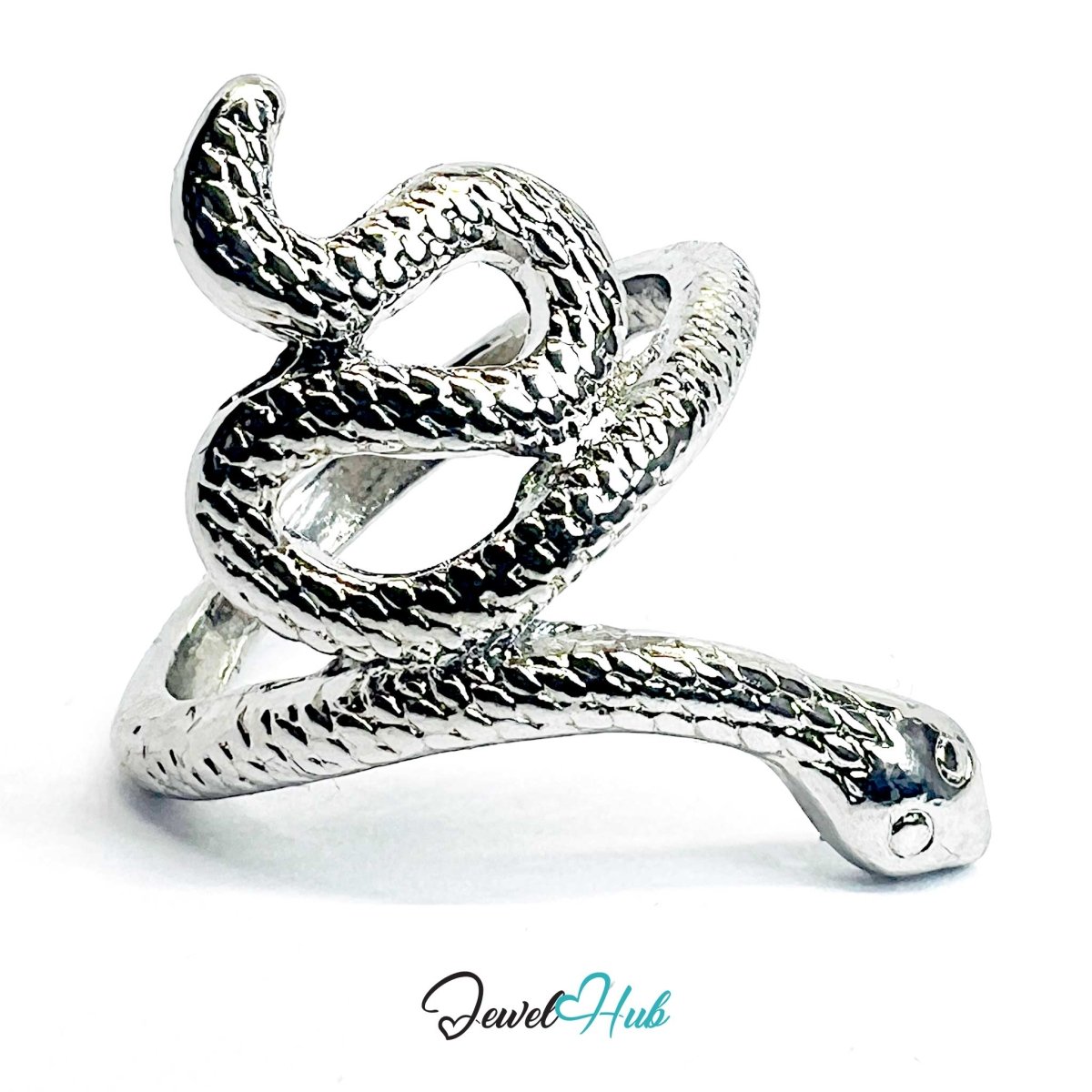 Serpent Coil Ring | Silver‑Tone Zinc Alloy Snake Band - JewelHub.co.uk