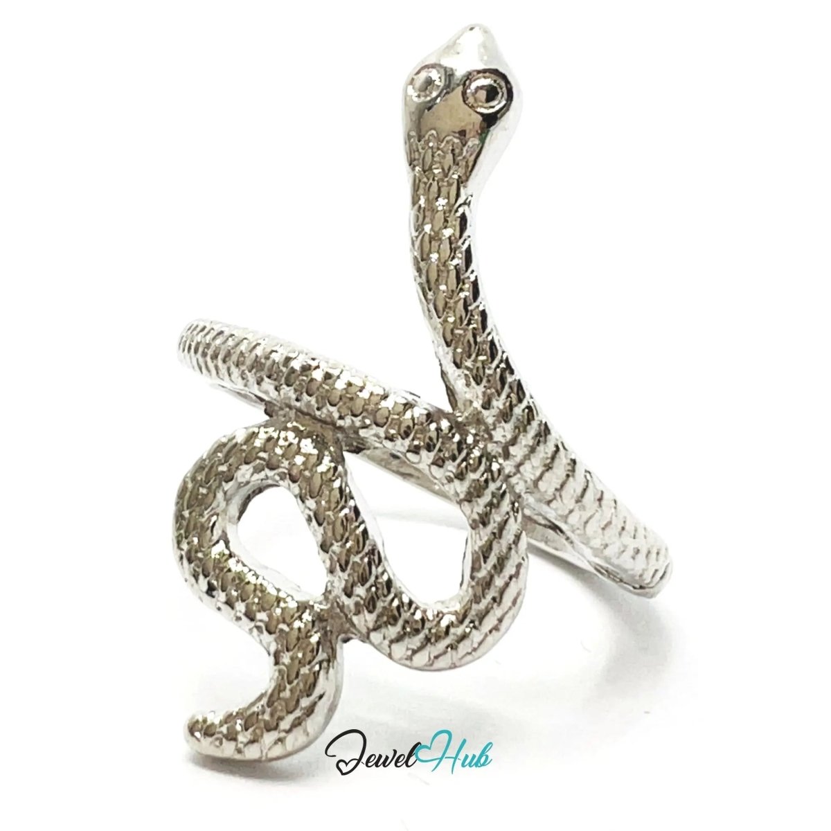 Serpent Coil Ring 🐍 Zinc Alloy · UK P · US 8 · Sculptural Snake Motif · Symbolic · Silver - Tone Finish - JewelHub.co.uk