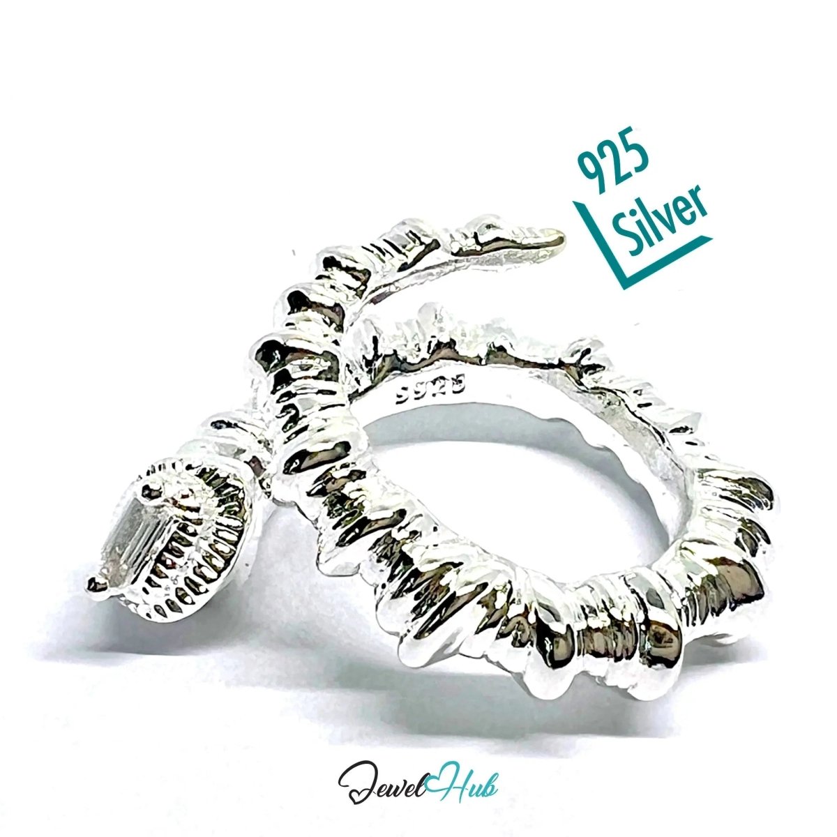 Serpent Ring Sterling Silver | 925 Hallmarked Adjustable Band with Coiled Texture - JewelHub.co.uk