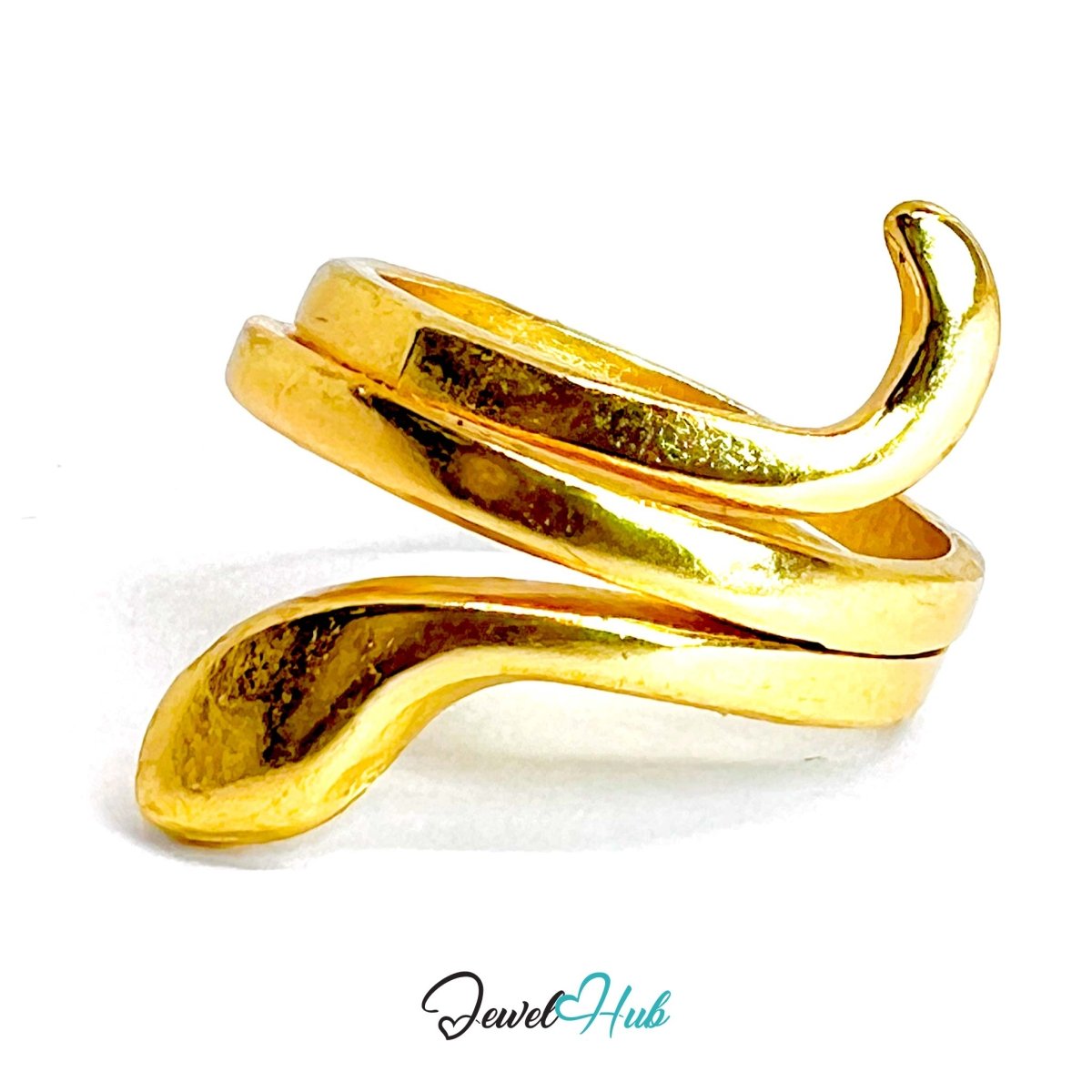 SerpentFlow Gold - Plated Zinc Ring · Sculptural Wrap Band Statement - JewelHub.co.uk