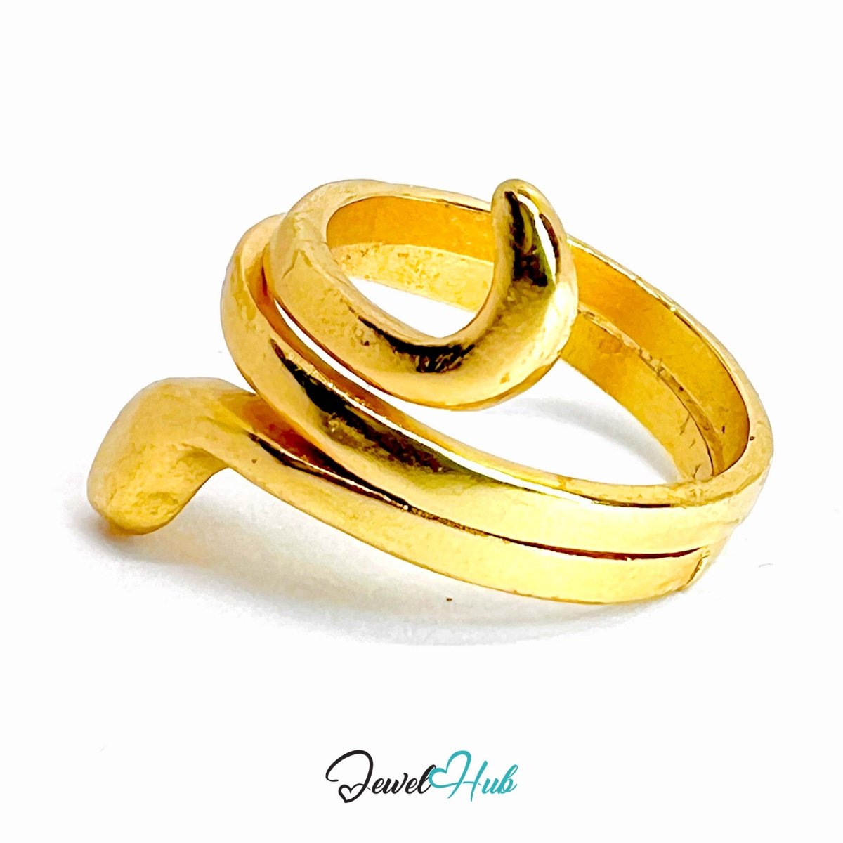 SerpentFlow Gold - Plated Zinc Ring · Sculptural Wrap Band Statement - JewelHub.co.uk