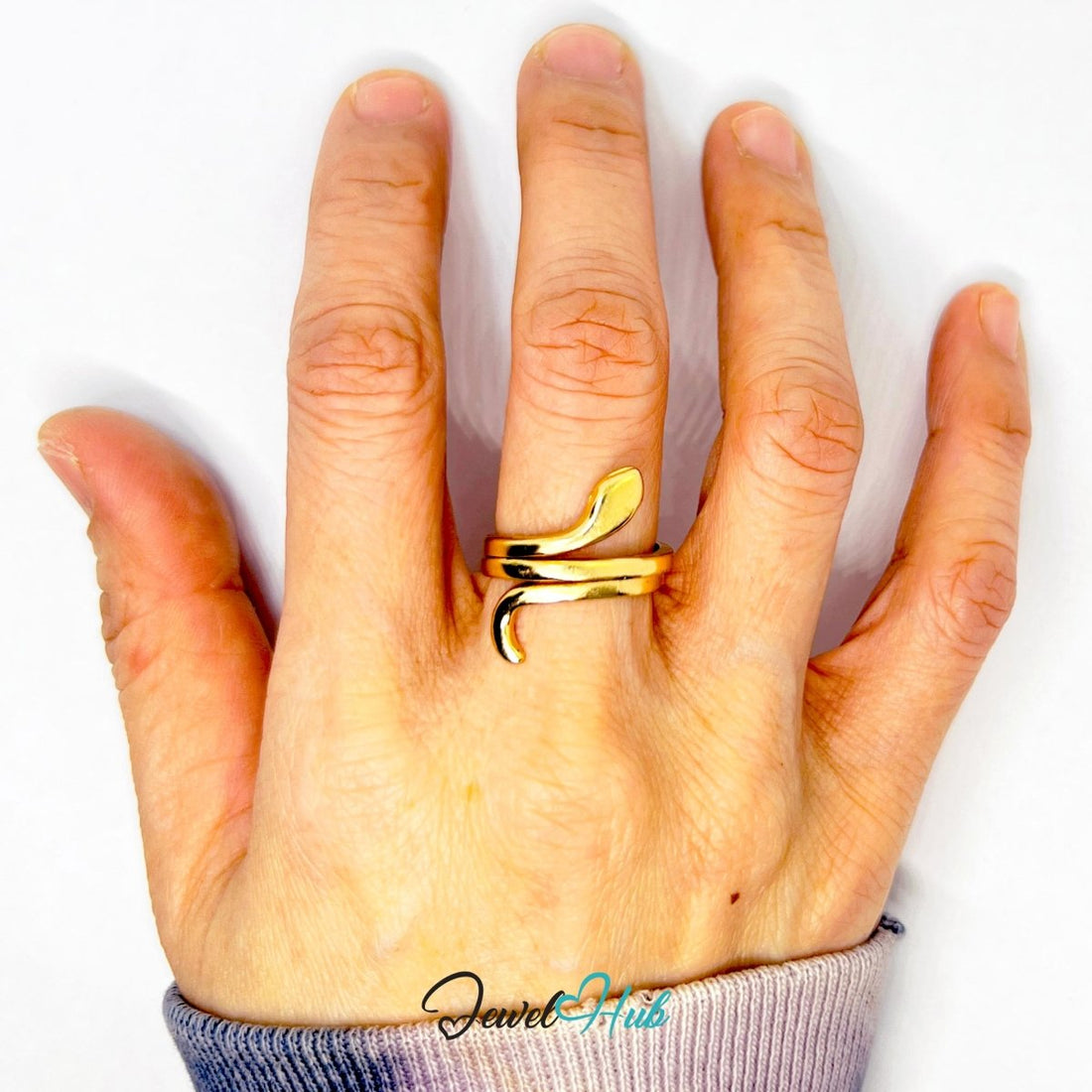 SerpentFlow Gold - Plated Zinc Ring · Sculptural Wrap Band Statement - JewelHub.co.uk