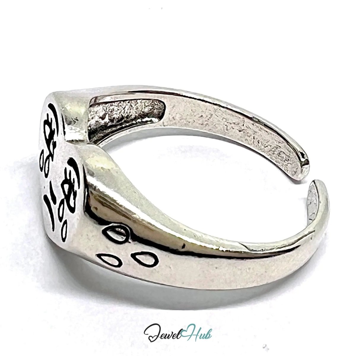 Signature Sad Heart Silver Ring | Hallmarked 925 Adjustable Band with Emotional Engraving - JewelHub.co.uk
