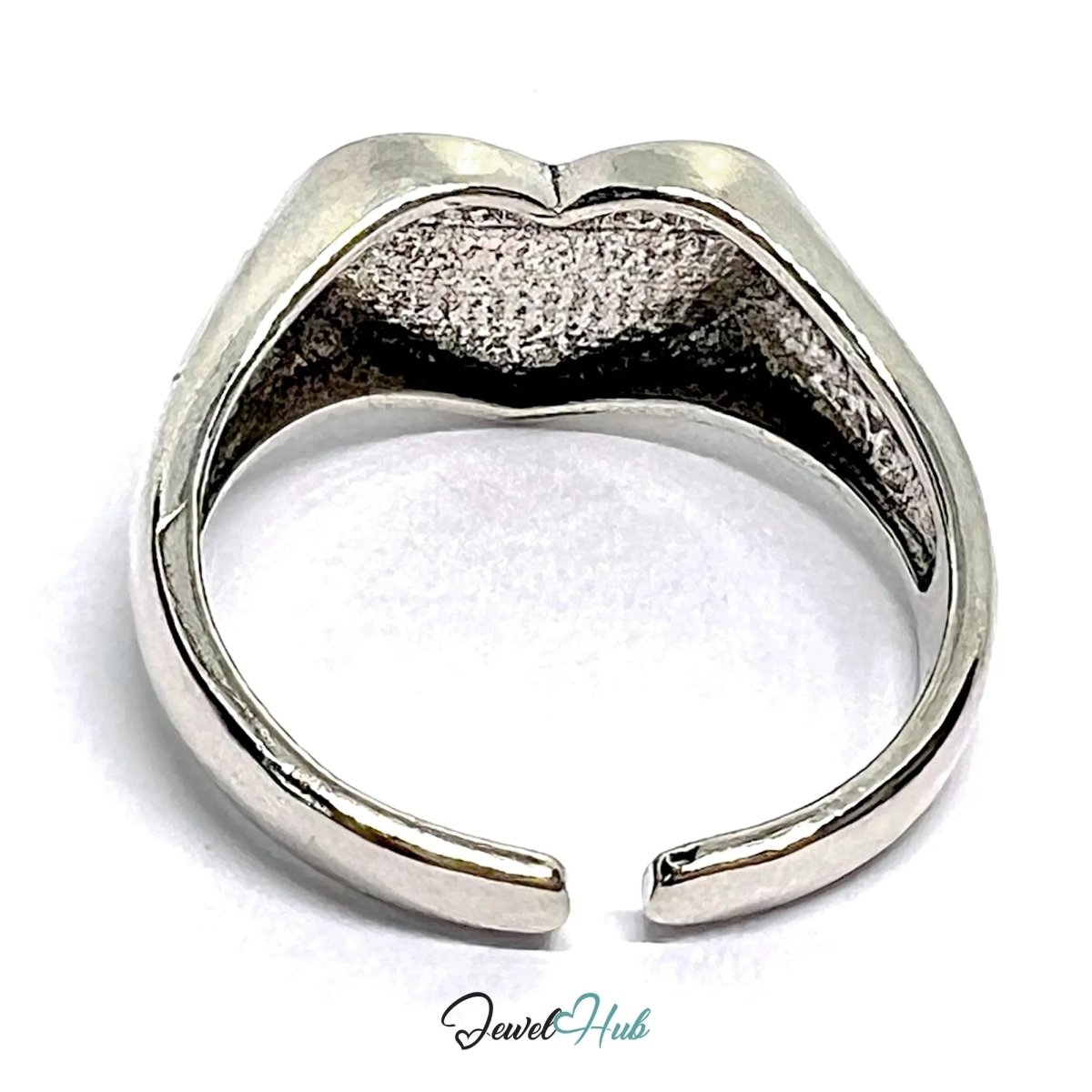 Signature Sad Heart Silver Ring | Hallmarked 925 Adjustable Band with Emotional Engraving - JewelHub.co.uk