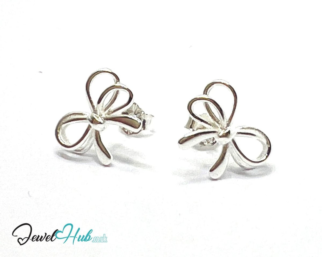 Silken Ribbon – 925 Sterling Silver Mini Bow Studs (0.85g) - JewelHub.co.uk