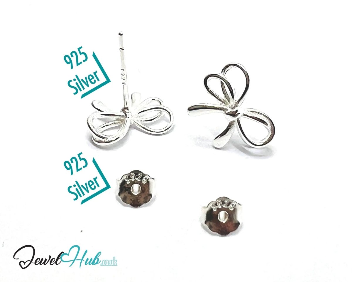 Silken Ribbon – 925 Sterling Silver Mini Bow Studs (0.85g) - JewelHub.co.uk