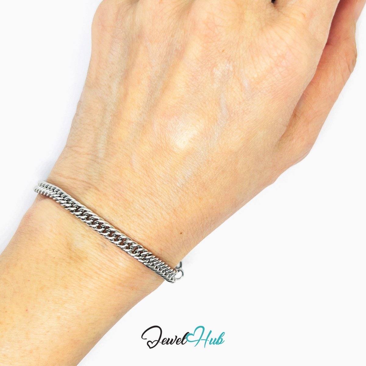 Silver 304 Stainless Steel Curb Chain Bracelet – 4.6mm Minimalist Unisex Design - JewelHub.co.uk