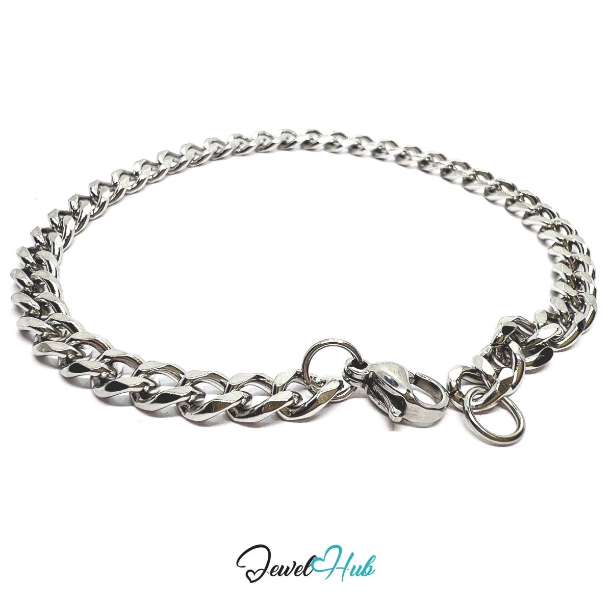 Silver 304 Stainless Steel Curb Chain Bracelet – 5mm Minimalist Unisex Design - JewelHub.co.uk