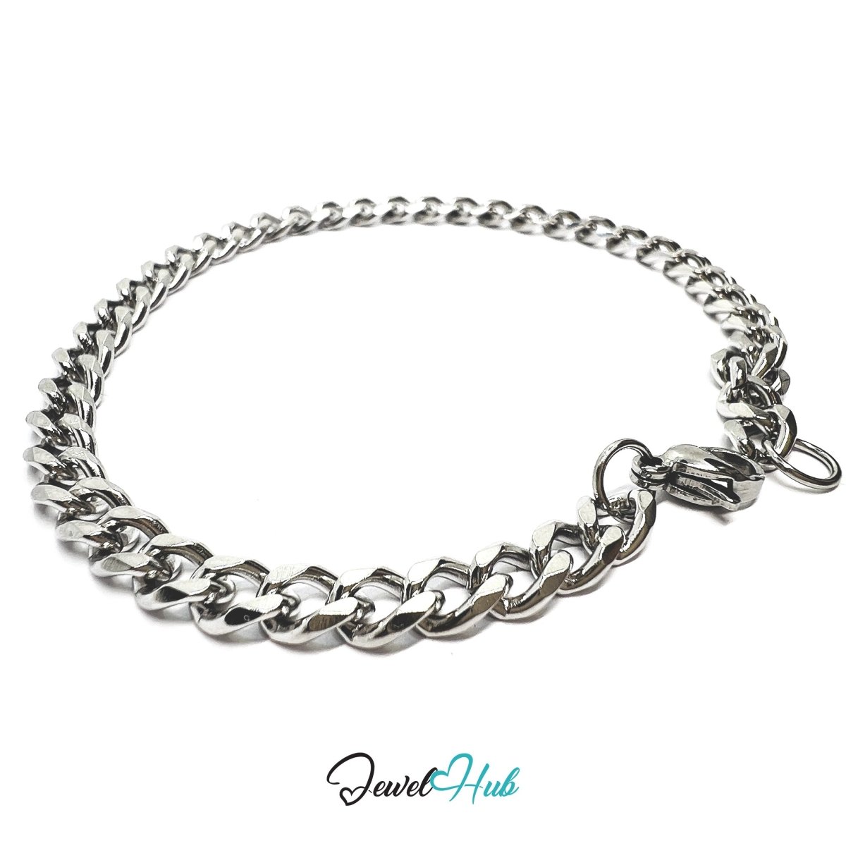 Silver 304 Stainless Steel Curb Chain Bracelet – 5mm Minimalist Unisex Design - JewelHub.co.uk