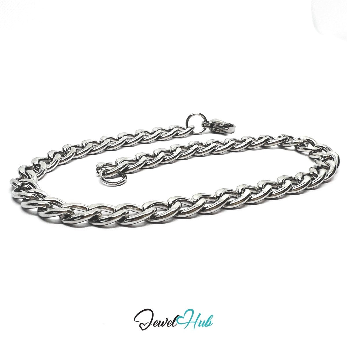 Silver 304 Stainless Steel Curb Chain Bracelet – 5mm Minimalist Unisex Design - JewelHub.co.uk
