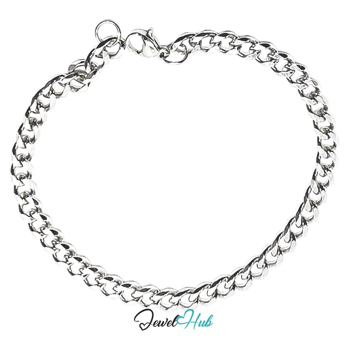 Silver 304 Stainless Steel Curb Chain Bracelet – 5mm Minimalist Unisex Design - JewelHub.co.uk