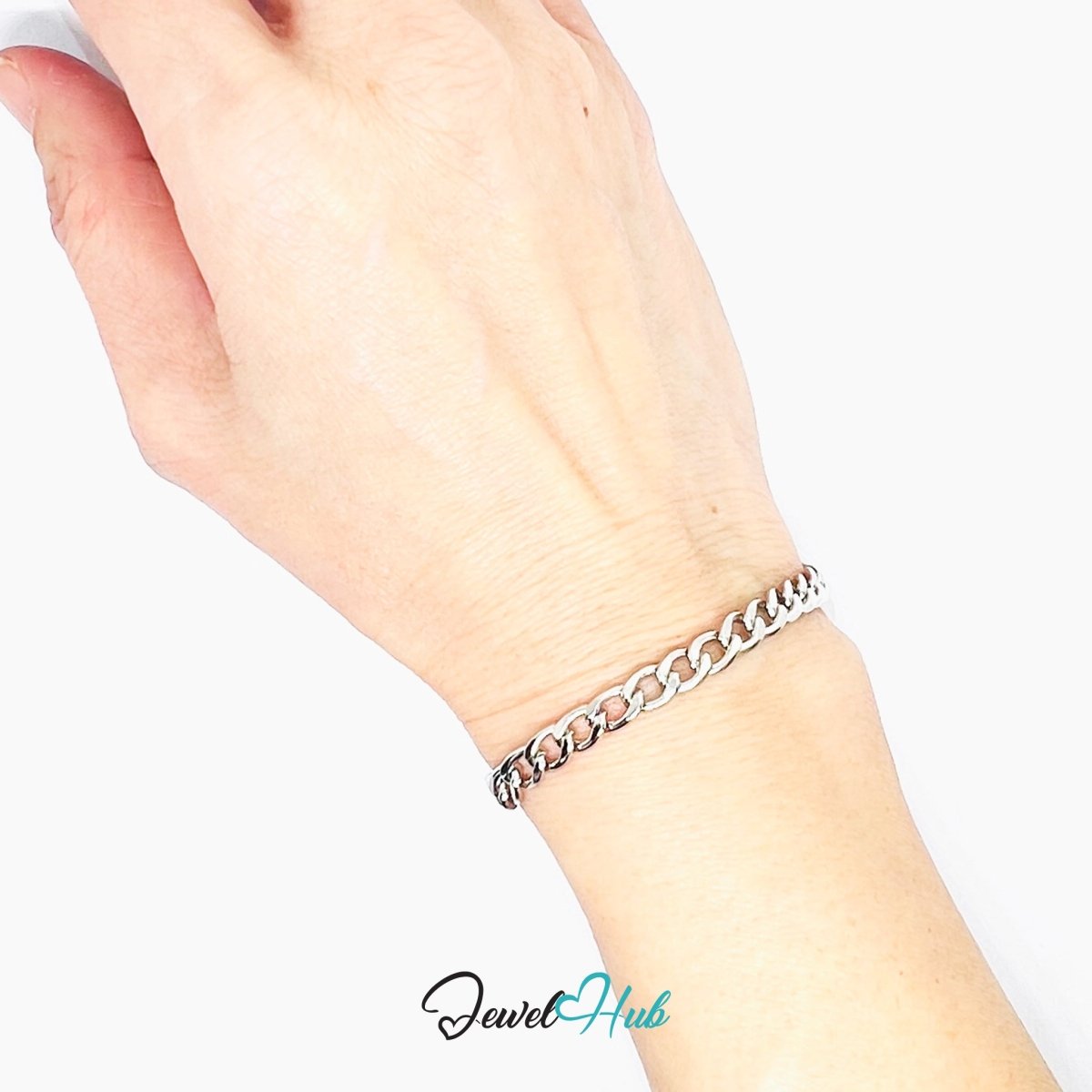 Silver 304 Stainless Steel Curb Chain Bracelet – 5mm Minimalist Unisex Design - JewelHub.co.uk
