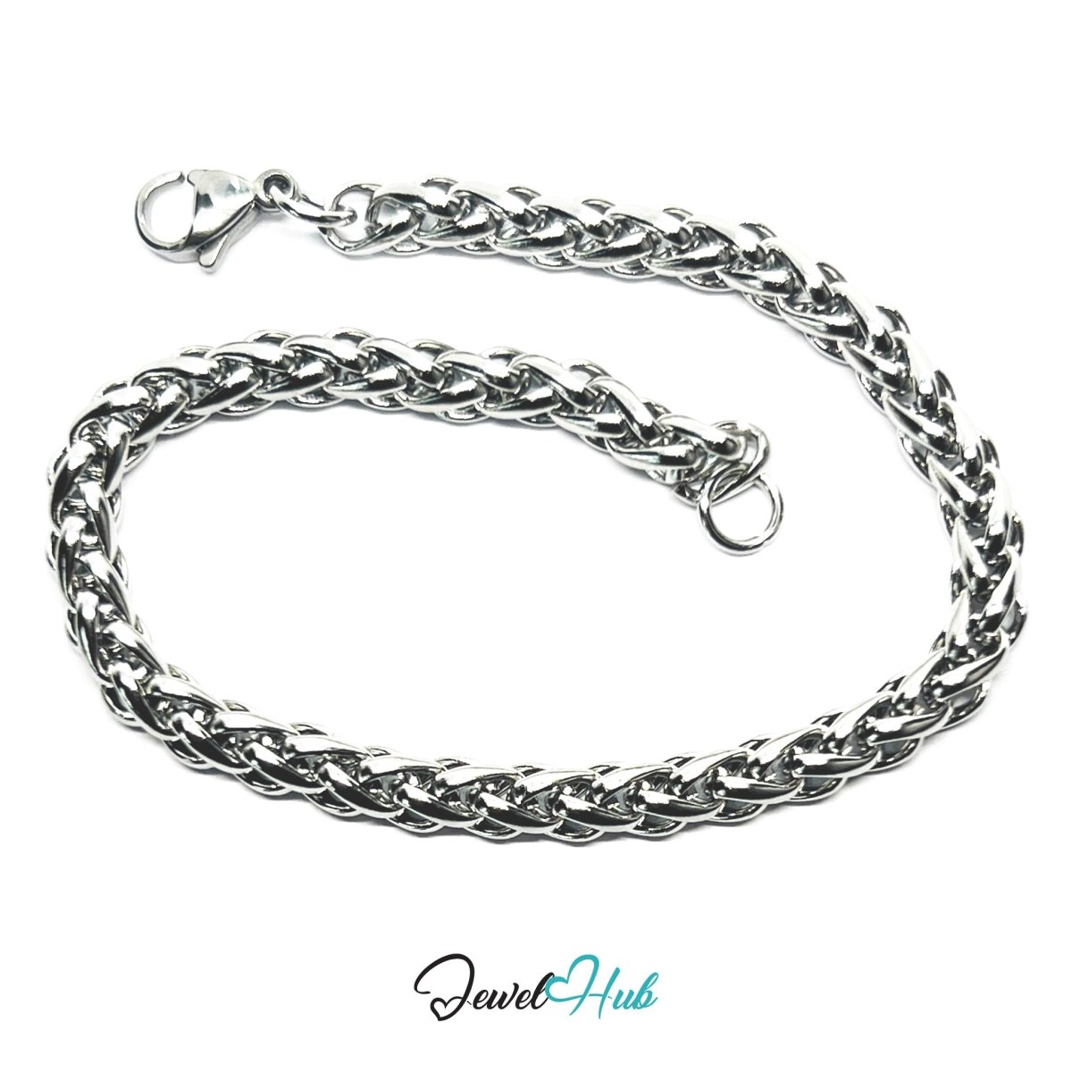 Silver 304 Stainless Steel Interlocking Ring Bracelet – 4.5mm Minimalist Statement Chain - JewelHub.co.uk