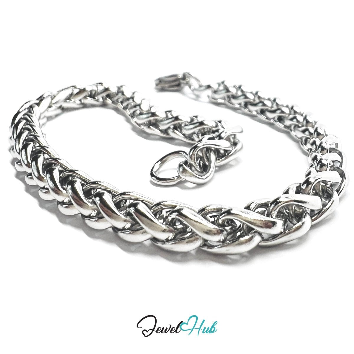 Silver 304 Stainless Steel Interlocking Ring Bracelet – 4.5mm Minimalist Statement Chain - JewelHub.co.uk