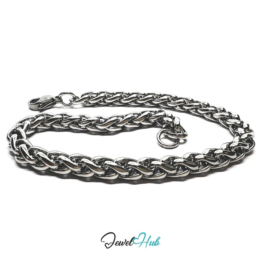 Silver 304 Stainless Steel Interlocking Ring Bracelet – 4.5mm Minimalist Statement Chain - JewelHub.co.uk
