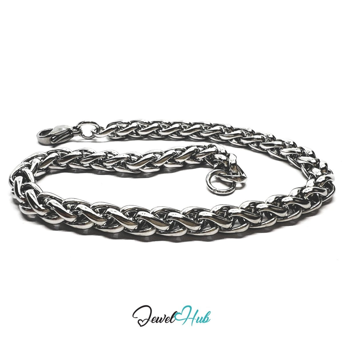 Silver 304 Stainless Steel Interlocking Ring Bracelet – 4.5mm Minimalist Statement Chain - JewelHub.co.uk
