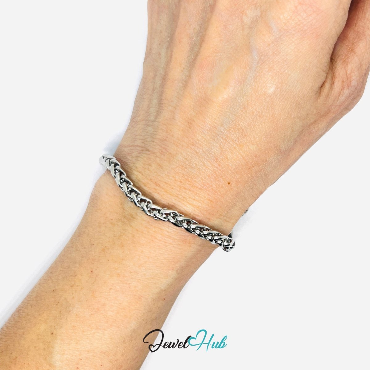 Silver 304 Stainless Steel Interlocking Ring Bracelet – 4.5mm Minimalist Statement Chain - JewelHub.co.uk