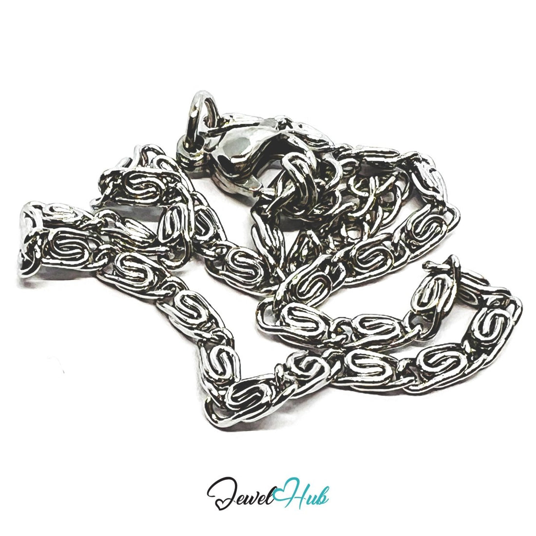 Silver 304 Stainless Steel Intertwined Link Bracelet – 2.5mm Delicate Ornate Design - JewelHub.co.uk