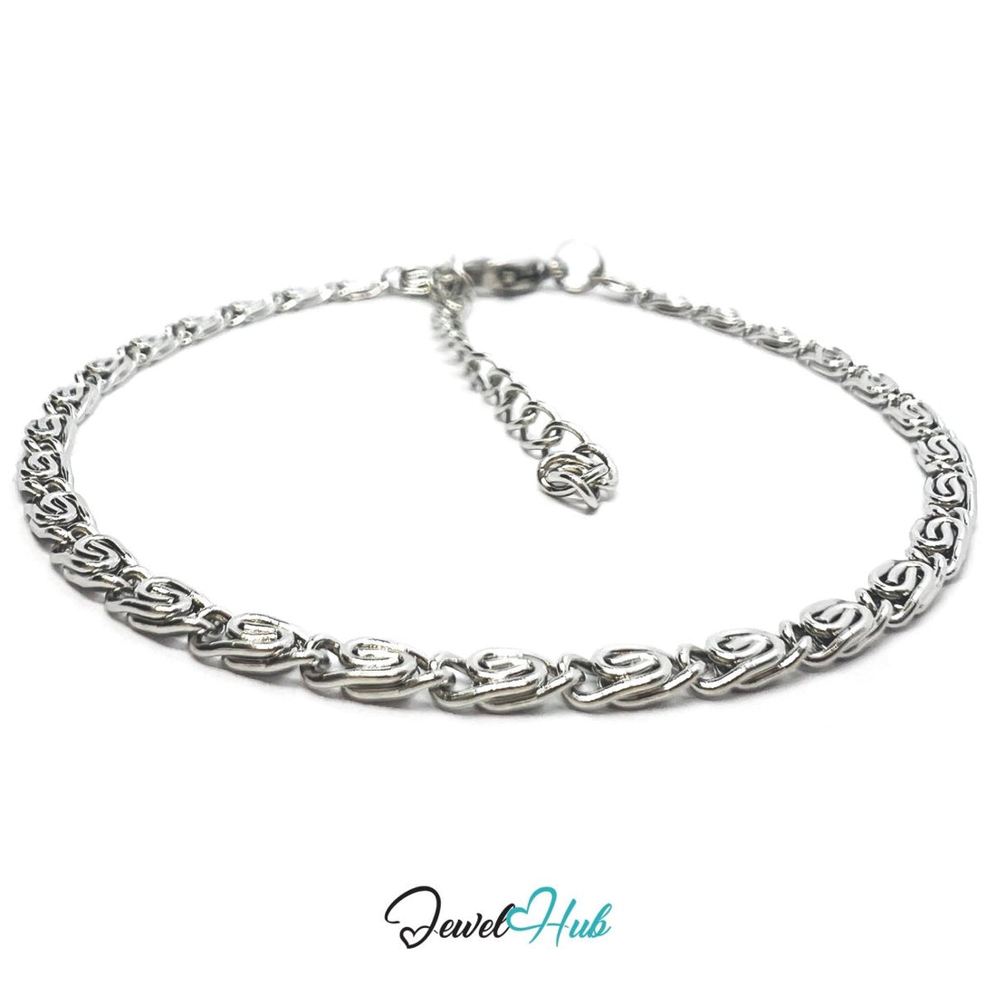 Silver 304 Stainless Steel Intertwined Link Bracelet – 2.5mm Delicate Ornate Design - JewelHub.co.uk