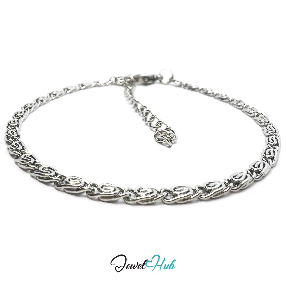 Silver 304 Stainless Steel Intertwined Link Bracelet – 2.5mm Delicate Ornate Design - JewelHub.co.uk