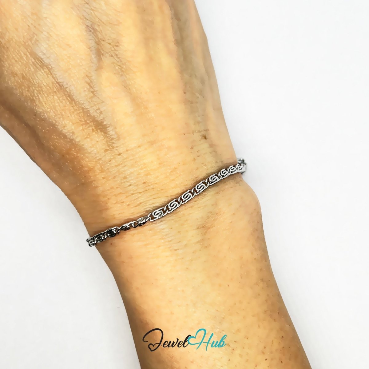 Silver 304 Stainless Steel Intertwined Link Bracelet – 2.5mm Delicate Ornate Design - JewelHub.co.uk