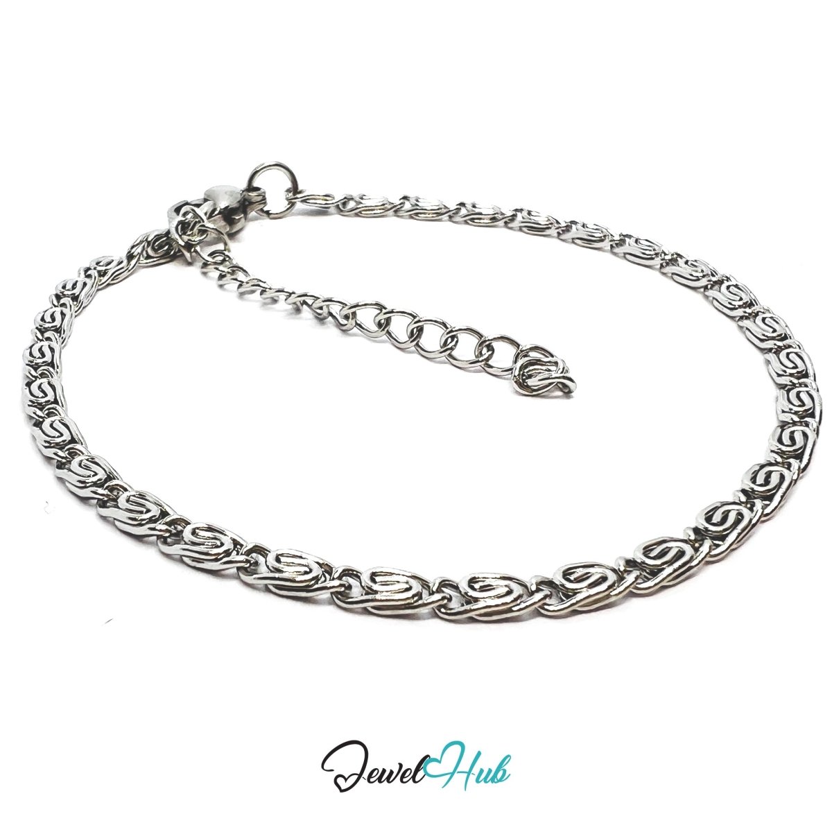 Silver 304 Stainless Steel Intertwined Link Bracelet – 2.5mm Delicate Ornate Design - JewelHub.co.uk