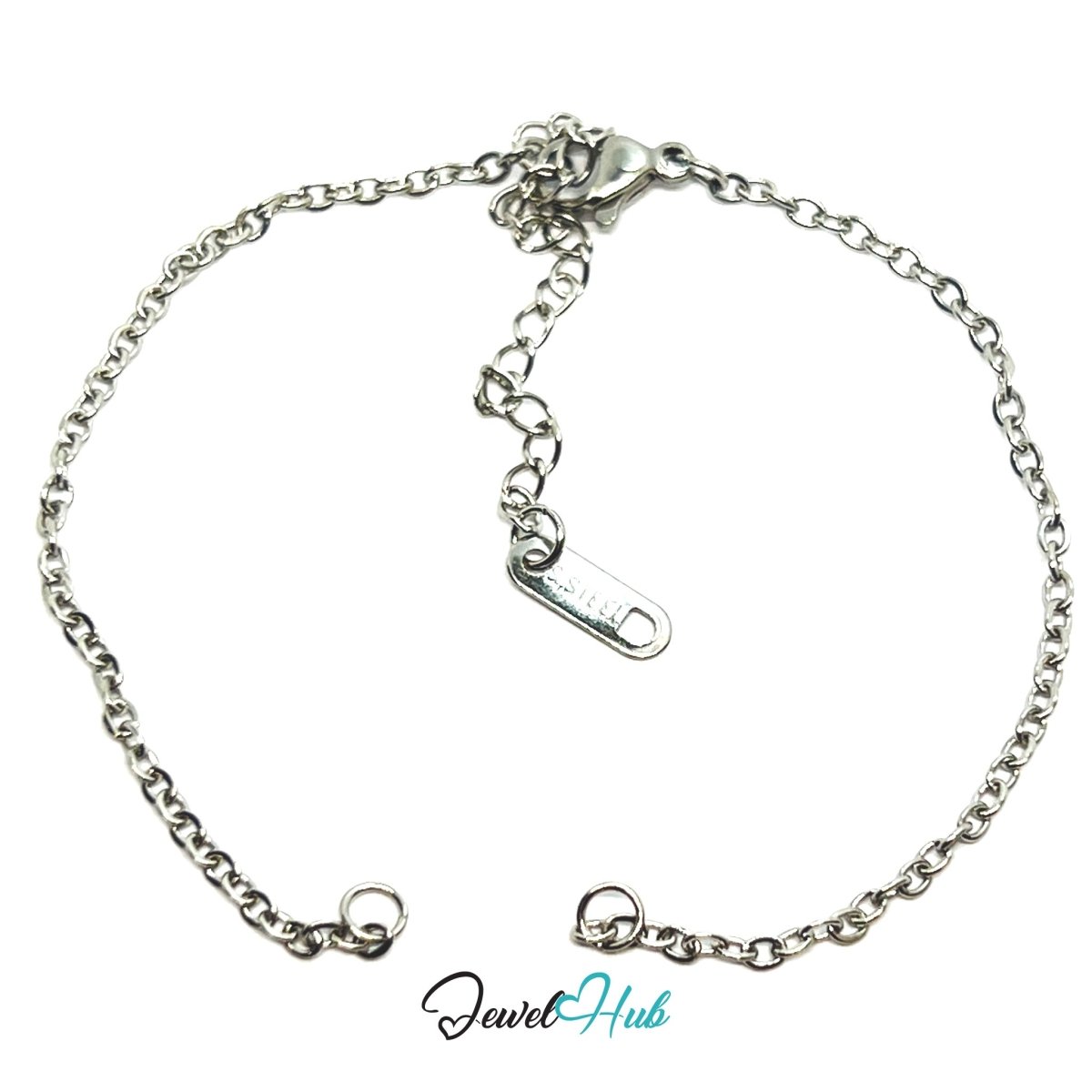 Silver 304 Stainless Steel MiniCharm™ Base Chain – 1.5mm Delicate Adjustable Bracelet - JewelHub.co.uk