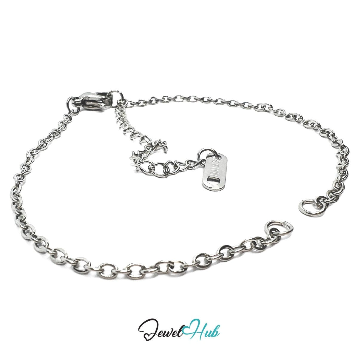 Silver 304 Stainless Steel MiniCharm™ Base Chain – 1.5mm Delicate Adjustable Bracelet - JewelHub.co.uk