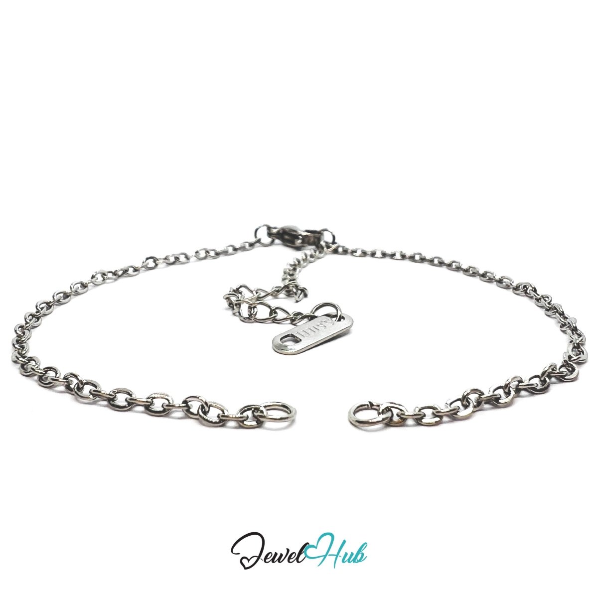 Silver 304 Stainless Steel MiniCharm™ Base Chain – 1.5mm Delicate Adjustable Bracelet - JewelHub.co.uk