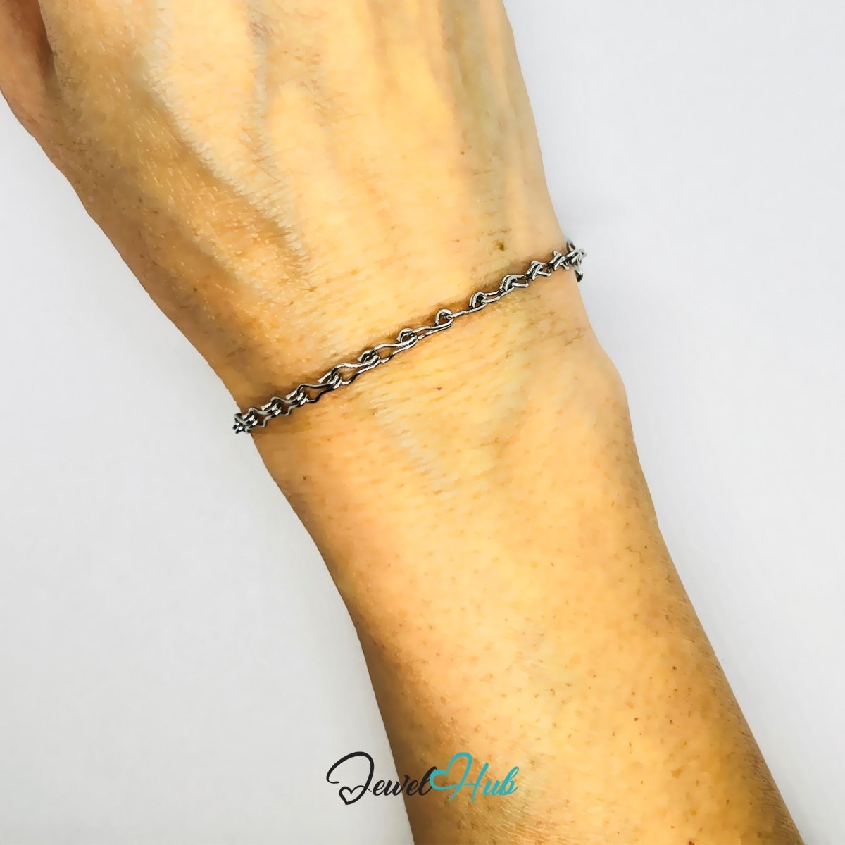 Silver 304 Stainless Steel Wave‑Link Bracelet – 3mm Delicate Modern Design - JewelHub.co.uk