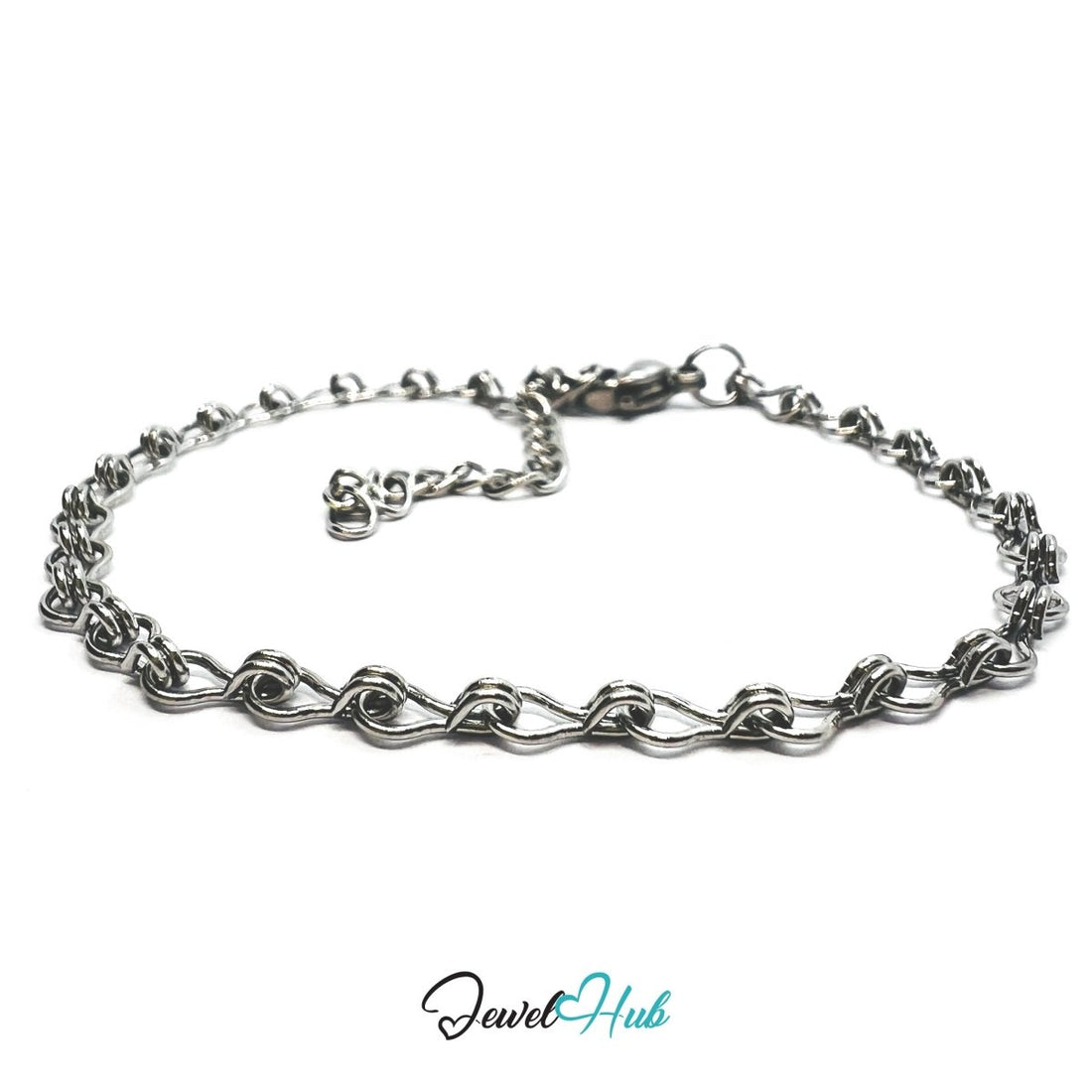 Silver 304 Stainless Steel Wave‑Link Bracelet – 3mm Delicate Modern Design - JewelHub.co.uk
