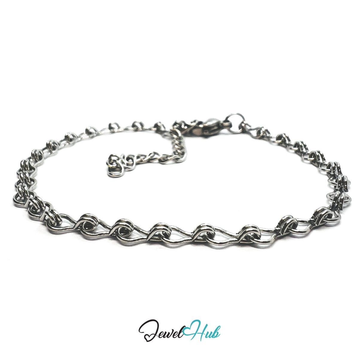 Silver 304 Stainless Steel Wave‑Link Bracelet – 3mm Delicate Modern Design - JewelHub.co.uk