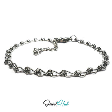 Silver 304 Stainless Steel Wave‑Link Bracelet – 3mm Delicate Modern Design - JewelHub.co.uk
