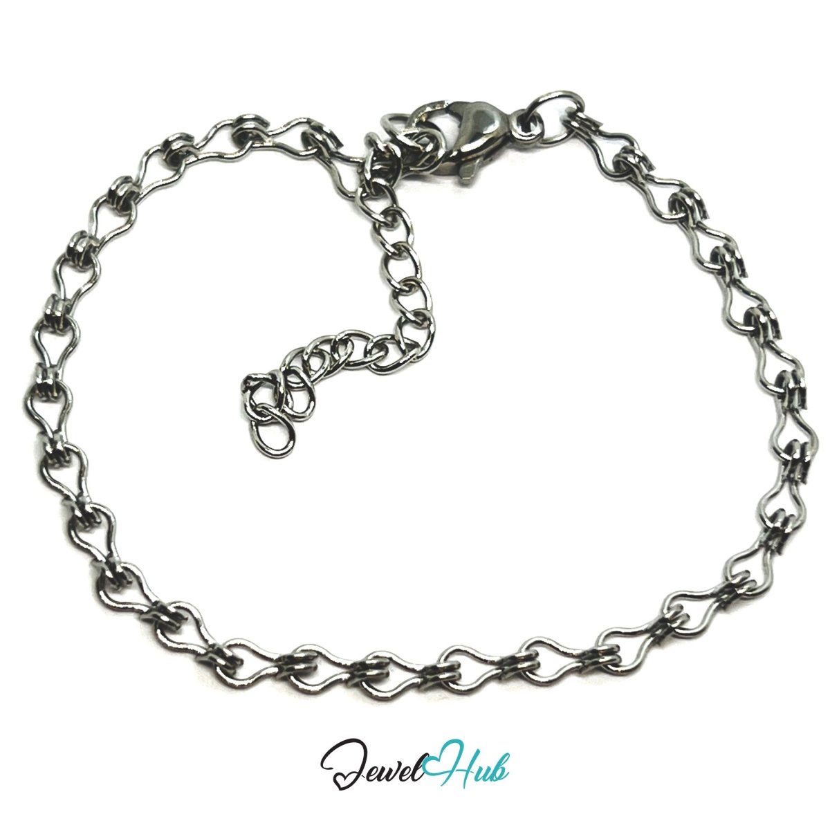 Silver 304 Stainless Steel Wave‑Link Bracelet – 3mm Delicate Modern Design - JewelHub.co.uk