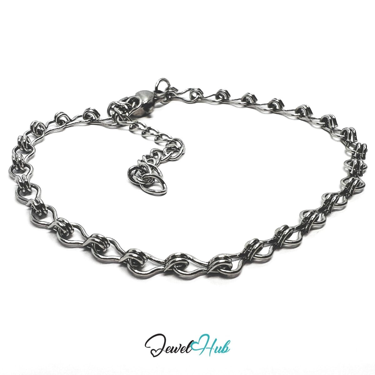 Silver 304 Stainless Steel Wave‑Link Bracelet – 3mm Delicate Modern Design - JewelHub.co.uk