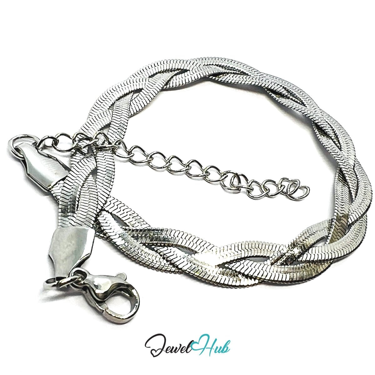Silver 316L Stainless Steel Braided Chain Bracelet – 5.5mm Interwoven Link Design - JewelHub.co.uk