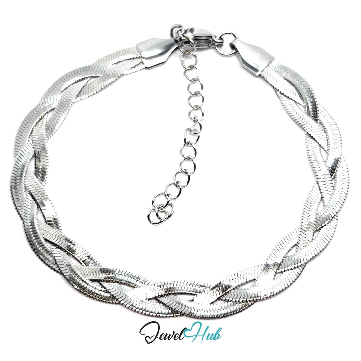 Silver 316L Stainless Steel Braided Chain Bracelet – 5.5mm Interwoven Link Design - JewelHub.co.uk