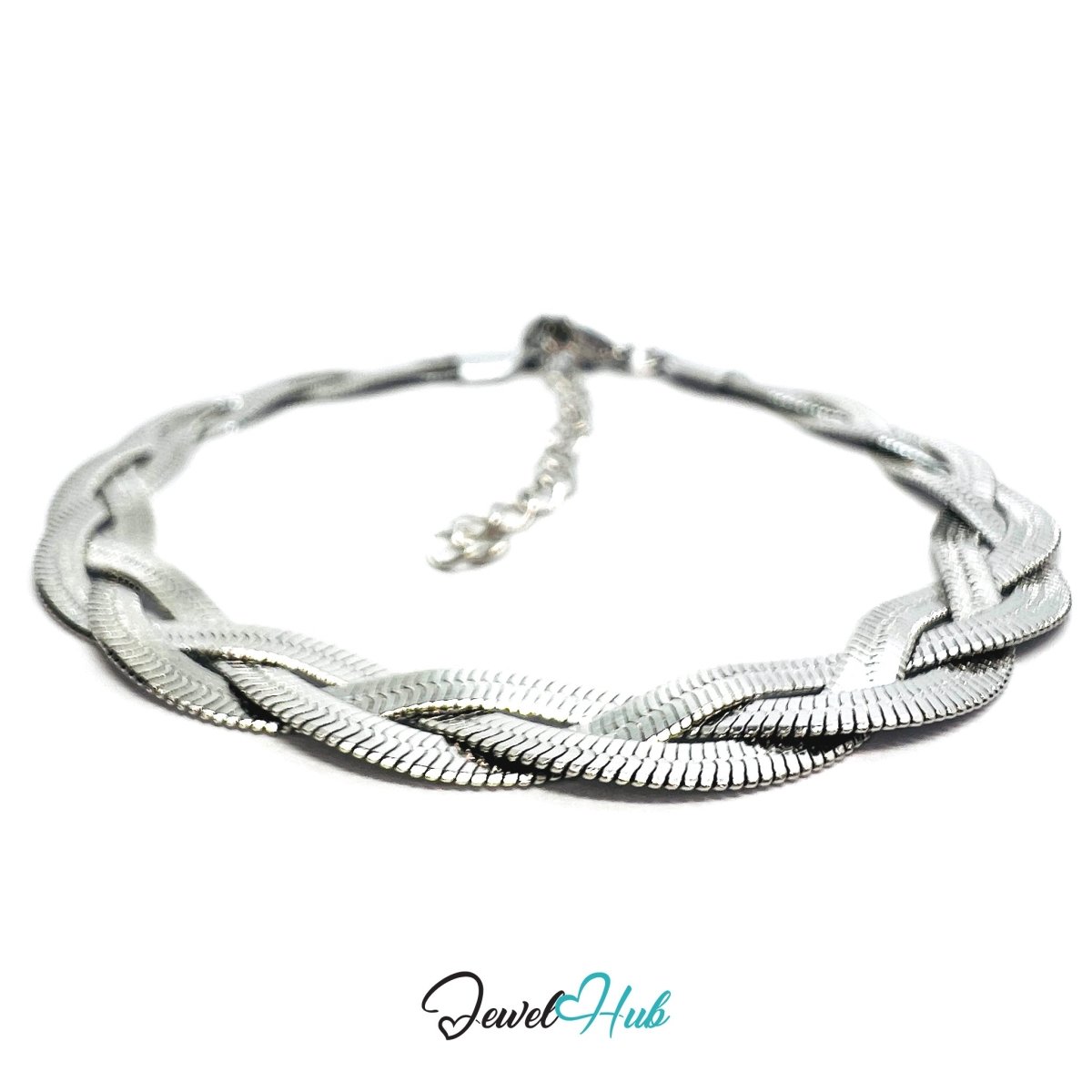 Silver 316L Stainless Steel Braided Chain Bracelet – 5.5mm Interwoven Link Design - JewelHub.co.uk