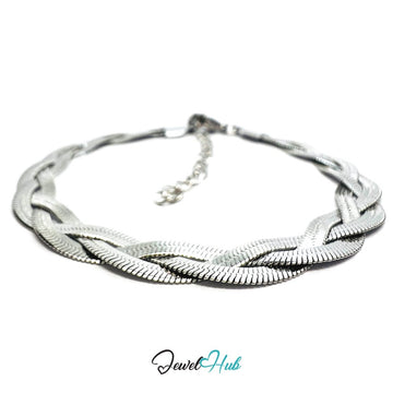 Silver 316L Stainless Steel Braided Chain Bracelet – 5.5mm Interwoven Link Design - JewelHub.co.uk