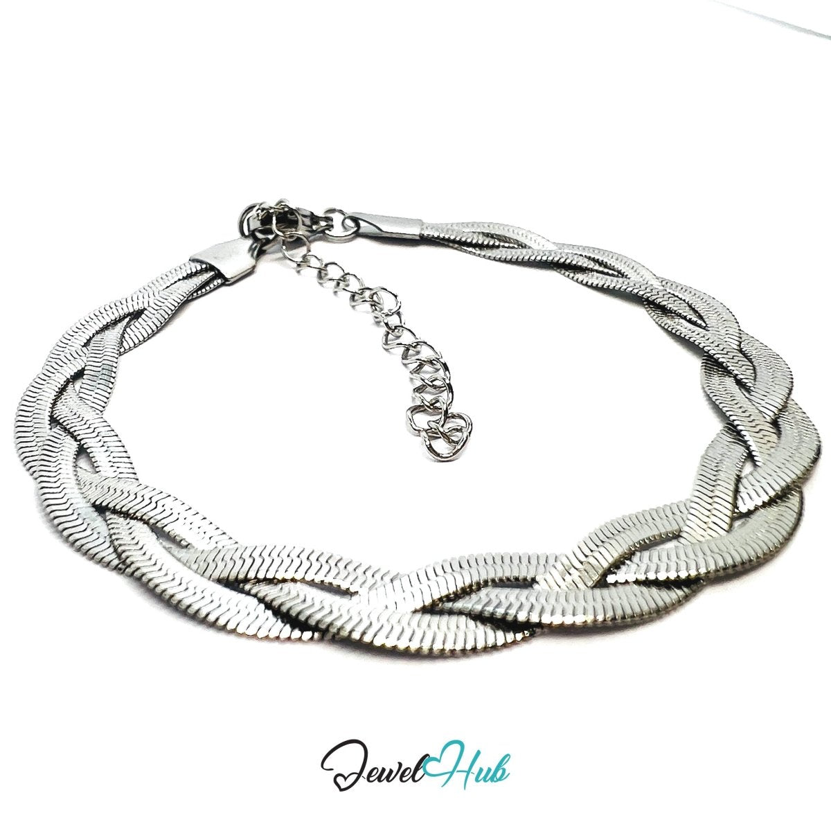 Silver 316L Stainless Steel Braided Chain Bracelet – 5.5mm Interwoven Link Design - JewelHub.co.uk