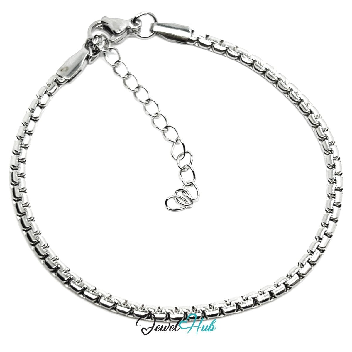 Silver 316L Stainless Steel Chain Bracelet – 2.5mm Minimalist Polished Link Design - JewelHub.co.uk