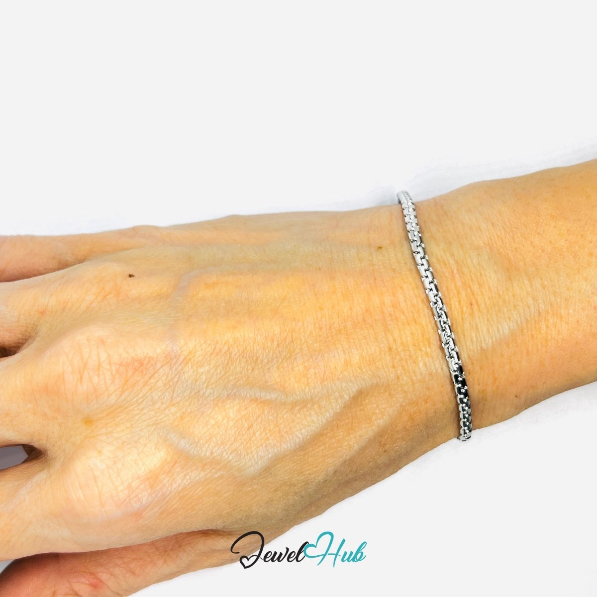 Silver 316L Stainless Steel Chain Bracelet – 2.5mm Minimalist Polished Link Design - JewelHub.co.uk