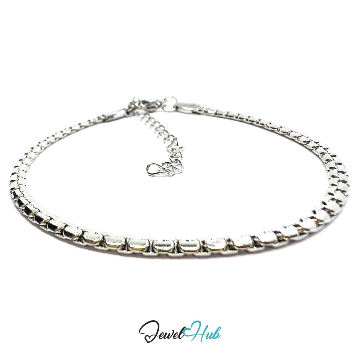 Silver 316L Stainless Steel Chain Bracelet – 2.5mm Minimalist Polished Link Design - JewelHub.co.uk