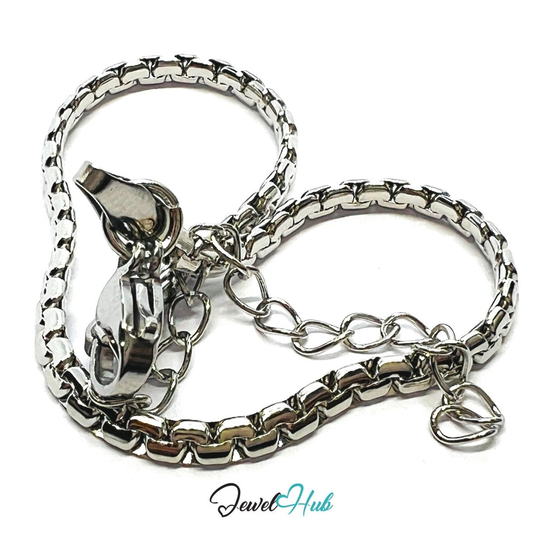 Silver 316L Stainless Steel Chain Bracelet – 2.5mm Minimalist Polished Link Design - JewelHub.co.uk