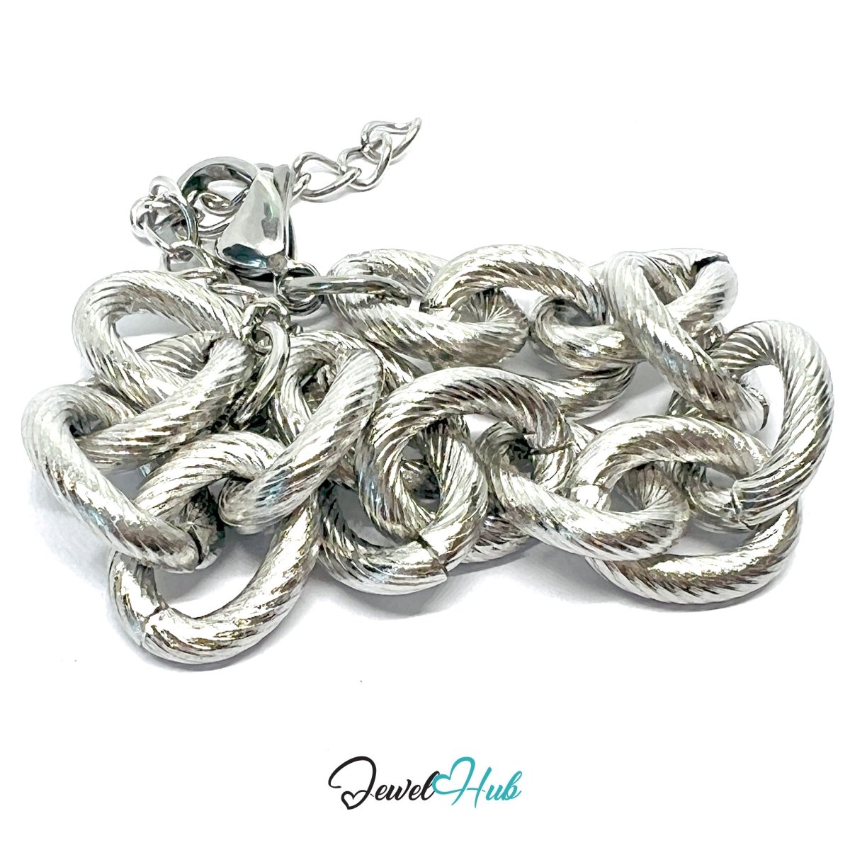 Silver 316L Stainless Steel Chain Bracelet – Chain with lines Pattern - JewelHub.co.uk